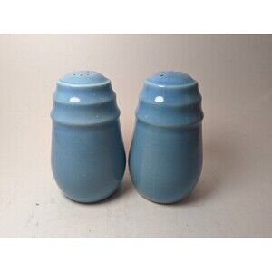 Vintage Blue Stoneware Pottery Salt And Pepper Shakers